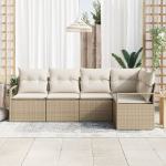 5 dalių sodo sofa rinkinys su pagalvėlėmis smėlio poli ratano,2 vietų sodo sofa su saugojimu ir pagalvėlėmis smėlio poli ratano