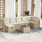 8 dalių sodo sofa rinkinys su pagalvėmis Smėlio poli ratanas,2 vietų sodo sofa su pagalvėmis Smėlio poli ratanas