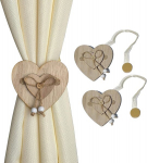 Girasole Home 2 vnt. medinių &scaron;irdies formos magnetinių užuolaidų prilaikymų shabby chic stiliaus 2 vnt. organzos rai&scaron;telių lengvoms užuolaidoms ir užuolaidoms (&scaron;irdelė, natūrali)