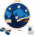 Jsrqt rinkinys punch needle debutant star clear sky punch needle embroidery starter kit punch needle embroidery set for children adults punch needle beginners handmade set embroidery starter kits
