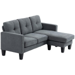 HOMCOM kampinė sofa-lova su keičiama chaise longue dalimi, L formos kampinis mink&scaron;tasuolis su spyruoklių pagrindu, didelio tankio putplasčiu, lino audinio i&scaron;vaizda svetainei, miegamajam, tamsiai pilka, Tamsiai pilka