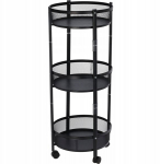 Virtuvės vežimėlis ant ratukų mobilus metalinis sulankstomas apvalus juodas 37x88cm