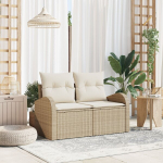 2-vietė sodų sofa su saugojimu & pagalvėlėmis smėlio poli ratanas