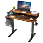 Costway reguliuojamo auk&scaron;čio elektrinis kompiuterio stalas stovimas stalas su monitoriaus stovu 100 x 60 cm ruda
