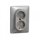 Schneider Electric Sedna Design įmontuojama dviguba rozetė, su įžeminimu, sidabrinė