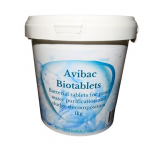 Bio tabletės Avibac Biotablets 10g tvenkinio vandens valymui ir dumblo skaidymui, 1kg mai&scaron;elyje, iki 500m3 tvenkiniui