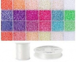 Siūlų ir stiklinių apvalių karoliukų (biserio) 12/0 RainBow&reg; 24 spalvų po 10 g rinkinys, pastelinis