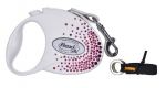 Automatinis pavadėlis Flexi Glam Splash Pink S, 3 m, baltas