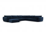 Panoraminė de&scaron;inioji kampinė velvet sofa Vanda, 8 sėdimos vietos, tamsiai mėlyna