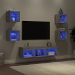 Sieninė tv sekcija su led, 7 dalių, pilka ąžuolo, mediena