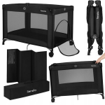 Kelioninė lovytė su čiužiniu, kompakti&scaron;ka, lengva 7 kg, maniežas &ndash; Lionelo Amelie Black