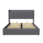 Mink&scaron;ta lova 140&times;200 cm su USB ir hidrauliniu patalynės dėže, lininis audinys, pilka