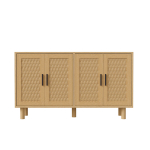 140 cm &scaron;oninė spintelė (sideboard) su 4 durimis, rotango imitacija, skandinavi&scaron;ko stiliaus svetainės spintelė