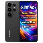 Telefonas Blackview WAVE 10 4G AI Android 16, 6.88" HD+, 24GB+128GB(SD 2TB), 32MP+13MP - Juoda