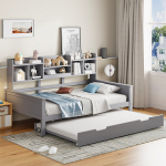 I&scaron;traukiama sofa-lova, 90x200/90x190 cm, mediena, stalčiai, pilka