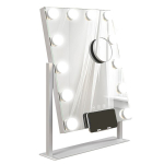 Holivudo veidrodis su 12 LED, 37x46 cm, 3 spalvos, 10x padidinimas, 360&deg; sukimas, USB, baltas