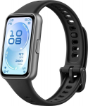 I&scaron;manusis laikrodis &bdquo;Huawei Band 11&ldquo; matinės juodos spalvos patvarus polimerinis dėklas su juodu fluoroelastomeriniu dirželiu