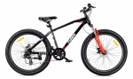 Kalnų dviratis MTB 26 colių Tiger Bike, Shimano 7 pavaros, amortizatorius, plačios padangos, diskiniai stabdžiai, juodas-raudonas