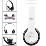 P47 belaidės &bdquo;Bluetooth&ldquo; ausinės su mikrofonu sulankstomos ausinės žemųjų dažnių HiFi garsas Muzika stereo ausinės i&scaron;maniesiems telefonams TV žaidimas, baltas