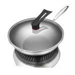 Vienpusė Nerūdijančio Plieno Wok Keptuvė, Namų Virtuvei, 34cm + stiklinis dangtelis