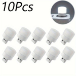 10 vnt. Mini USB LED Naktinės Lemputės - &Scaron;ilta Balta, Akių Priežiūrai Skaitymui Su USB įkrovimu Knygoms ir Daugiau, Baltas