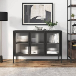 &Scaron;oninė spintelė，Komoda，indauja, juoda, 105x35x70cm, stiklas ir plienas CFE47324