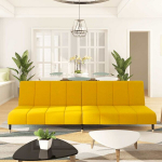 Dvivietė sofa-lova, geltonos spalvos, aksomas