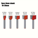CNC frezavimo antgaliai medienai 6mm kotu, 10-20mm, 5 vnt (10+13+16+18+20mm)