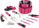 Garden Pink 10 sodo įrankių rinkinys | 10 vnt. sodo reikmenų i&scaron; nerūdijančio plieno | sodo krep&scaron;ys kaip dovana moterims | sodininkams | sodo įrankiai su laikymo krep&scaron;iu | gėlių žirklės, sodo nagas