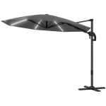 Alu Ampelschirm LED Solar &Oslash;300 cm auk&scaron;čio reguliuojamas saulės skėtis su rankine stovu UV50+ tamsiai pilkos spalvos, Tamsiai pilka