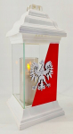 Eleganti&scaron;kas patriotinis stiklinis žvakidė ant kapų su Lenkijos vėliava ir herbu