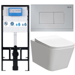 4-in-1 tualeto komplektas: pakabinamas tualetas Kerra Tinos Rimless, baltas + SLIM sėdynė su mink&scaron;tu uždarymu + paslėpta rėmo JAPAR Promicro su mygtuku, dvigubas nuleidimas 3/6 l