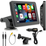 Ne&scaron;iojama automobilio navigacijos ir stereo sistema LIVMAN 7096P su reguliuojamu 360&deg; siurbtuko laikikliu, 7 colių HD jutikliniu ekranu, Apple CarPlay ir Android Auto ry&scaron;iu, Mirror Link funkcija, Bluetooth laisvų rankų skambučiais, muzikos transliaci ...
