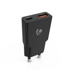 Kambario įkroviklis USB-C + USB-A, 20 W, greitas įkrovimas, juodas