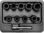 Varžtų i&scaron;sukiklių rinkinys nulūžusiems ir pažeistiems varžtams i&scaron;imti 3/8" CrMo 10-19mm 10 vnt. YT-0603 YATO