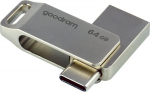 USB laikmena &bdquo;Goodram&ldquo; USB atmintinė 64 GB, USB 3.2 Gen 1, USB / USB C OTG, ODA3, &bdquo;Goodram&ldquo; &ndash; sidabrinė