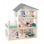 TOOKY TOY Lėlių Namas Medinis 3 Auk&scaron;tų su 6 Figūrėlėmis