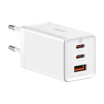 Greitas GaN įkroviklis 2x USB-C USB 65W su USB-C kabeliu, baltas