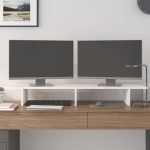 Monitoriaus stovas vidaXL, Pu&scaron;ies medienos masyvas, 100x27x15cm, balta
