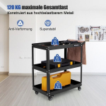 Costway dirbtuvių vežimėlis 3 pakopų dirbtuvių vežimėlis su 4 universaliais ratais ir rankena 73 x 36 x 75 cm juodas