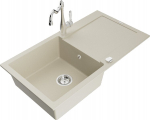 Granitinė virtuvinė plautuvė Mexen Leo su mai&scaron;ytuvu ir sifonu, Beige+Chrome