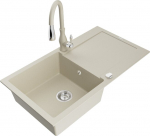 Granitinė virtuvinė plautuvė Mexen Leo su mai&scaron;ytuvu ir sifonu, Beige
