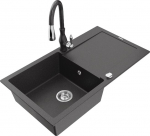 Granitinė virtuvinė plautuvė Mexen Leo su mai&scaron;ytuvu ir sifonu, Black granite