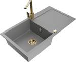 Granitinė virtuvinė plautuvė Mexen Leo su mai&scaron;ytuvu ir sifonu, Grey+Gold