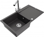 Granitinė virtuvinė plautuvė Mexen Leo su mai&scaron;ytuvu ir sifonu, Black granite+Chrome
