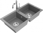 Granitinė virtuvinė plautuvė Mexen Mario su mai&scaron;ytuvu ir sifonu, Grey+Chrome
