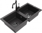 Granitinė virtuvinė plautuvė Mexen Mario su mai&scaron;ytuvu ir sifonu, Black granite+Black