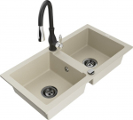 Granitinė virtuvinė plautuvė Mexen Mario su mai&scaron;ytuvu ir sifonu, Beige+Black