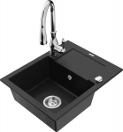 Granitinė virtuvinė plautuvė Mexen Enzo su mai&scaron;ytuvu ir sifonu, Black+Chrome