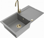 Granitinė virtuvinė plautuvė Mexen Leo su mai&scaron;ytuvu ir sifonu, Grey+Gold